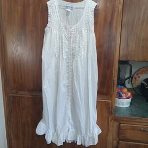 VTG Moon Dance Embroidered Nightgown LARGE Sleeveless Cottagecore Ruffle Pintuck
